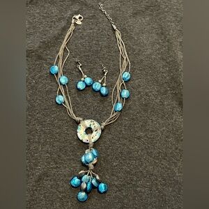 FREDERIC DUCLOS BLUE VENETIAN GLASS STERLING SILVER .925 NECKLACE & EARRINGS